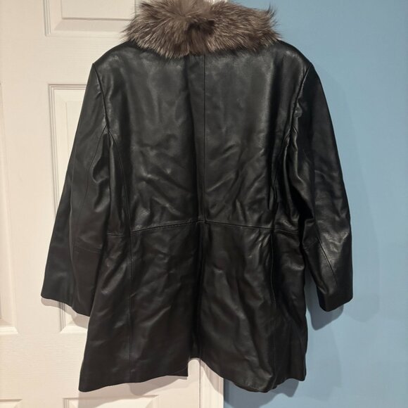 Vintage Marvin Richards Black Coat Fox Fur Collar Leather Jacket XL - Picture 2 of 6